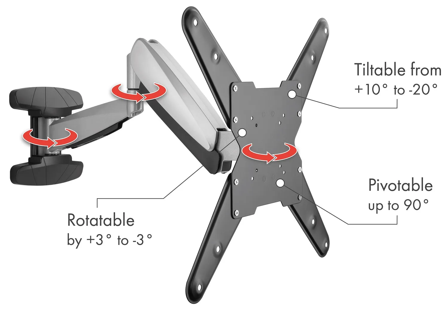 SCHWAIGER Supporto TV parete 23-55" nero altezza regolabile