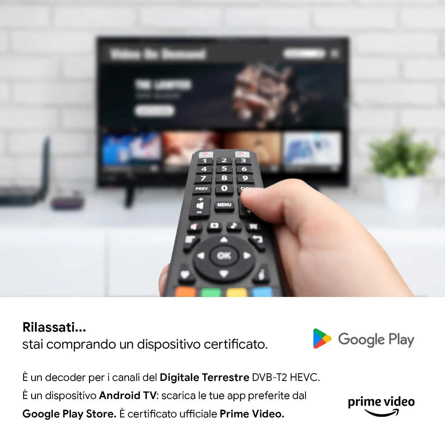 TELE System ON T2 HD decoder terrestre Android TV HDR10