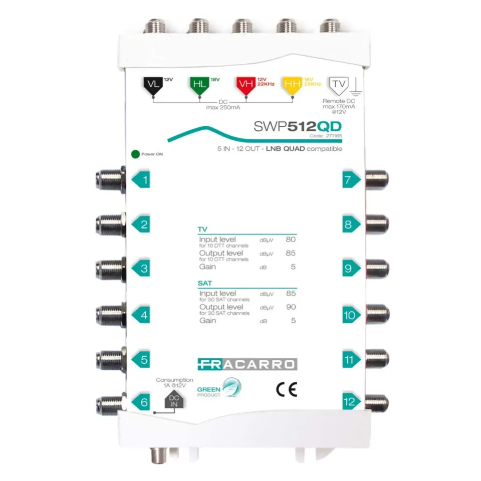 Fracarro SWP512QD multiswitch 5 ingressi 12 uscite