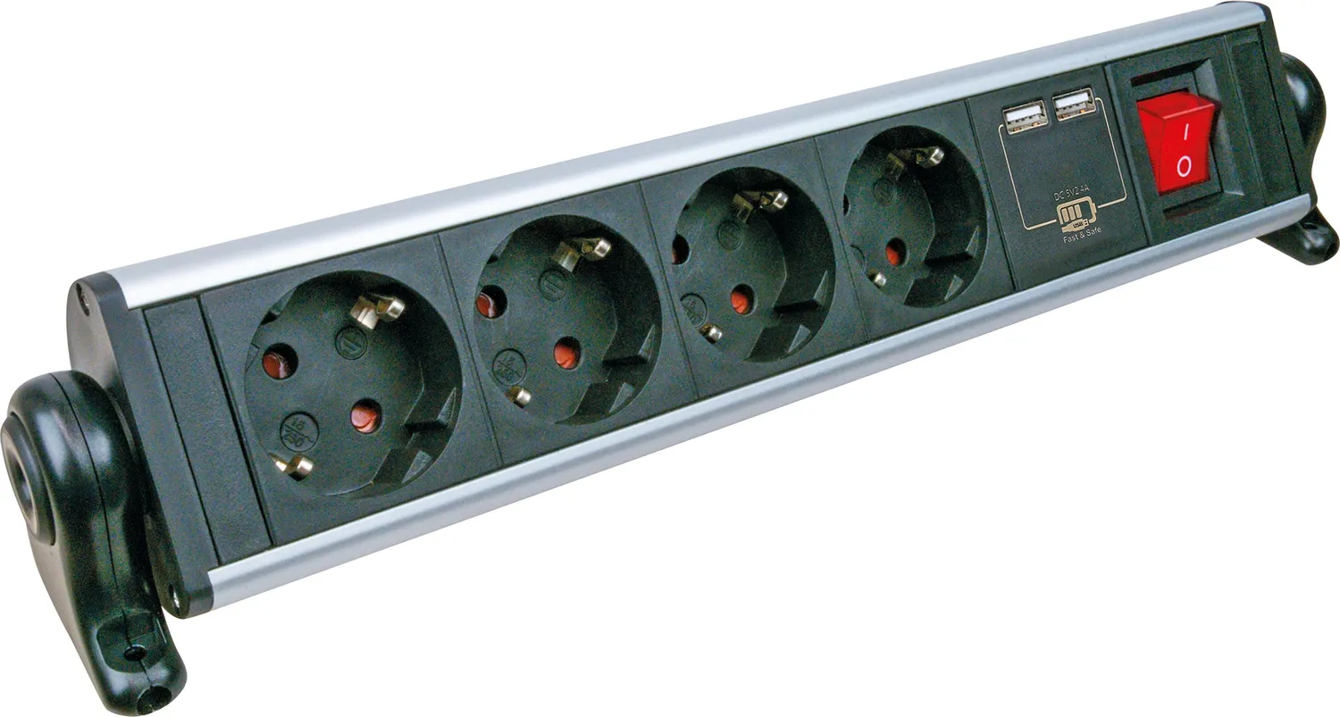Schwaiger ciabatta 4 prese con 2 USB fissaggio tavolo 1,8 m