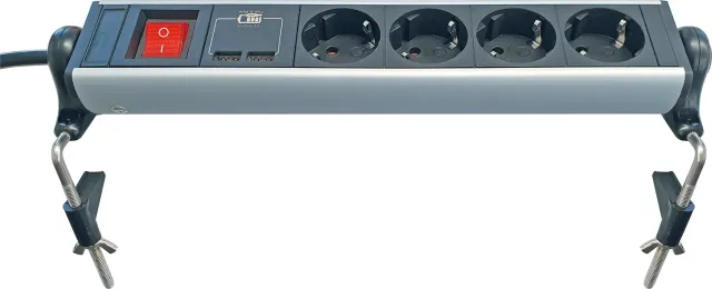 Schwaiger ciabatta 4 prese con 2 USB fissaggio tavolo 1,8 m