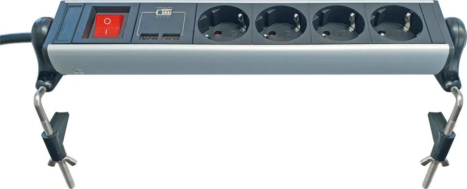 Schwaiger ciabatta 4 prese con 2 USB fissaggio tavolo 1,8 m