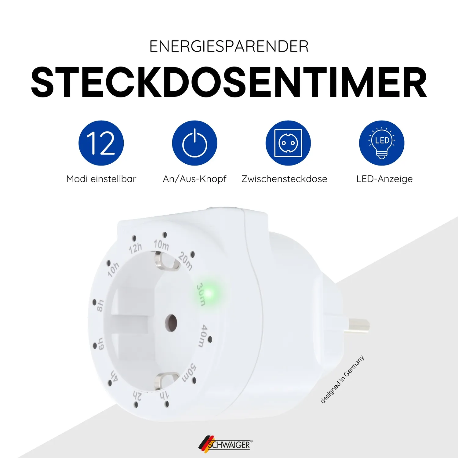 SCHWAIGER Presa intermedia con timer 230V bianca 3500W