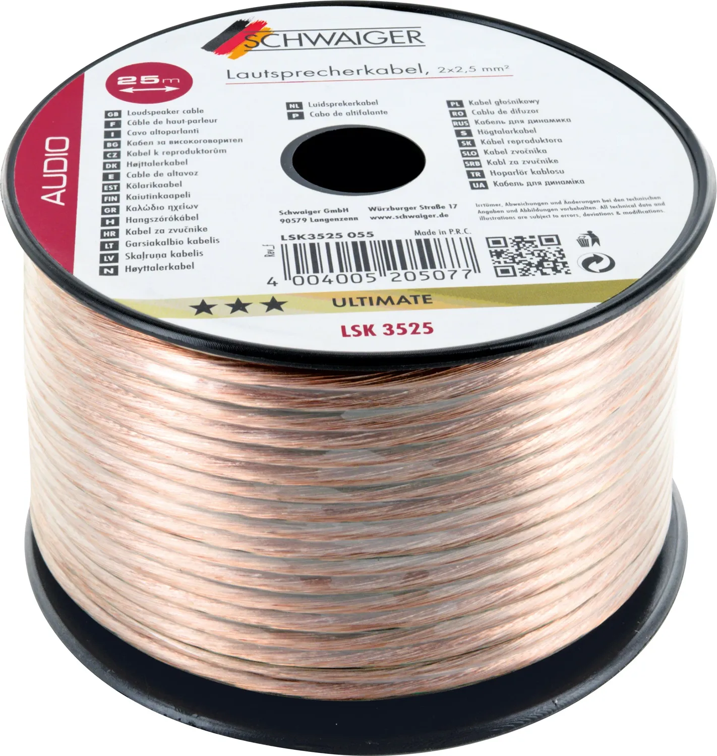 Schwaiger Cavo Altoparlanti 2x2,5 mm² 10 m trasparente