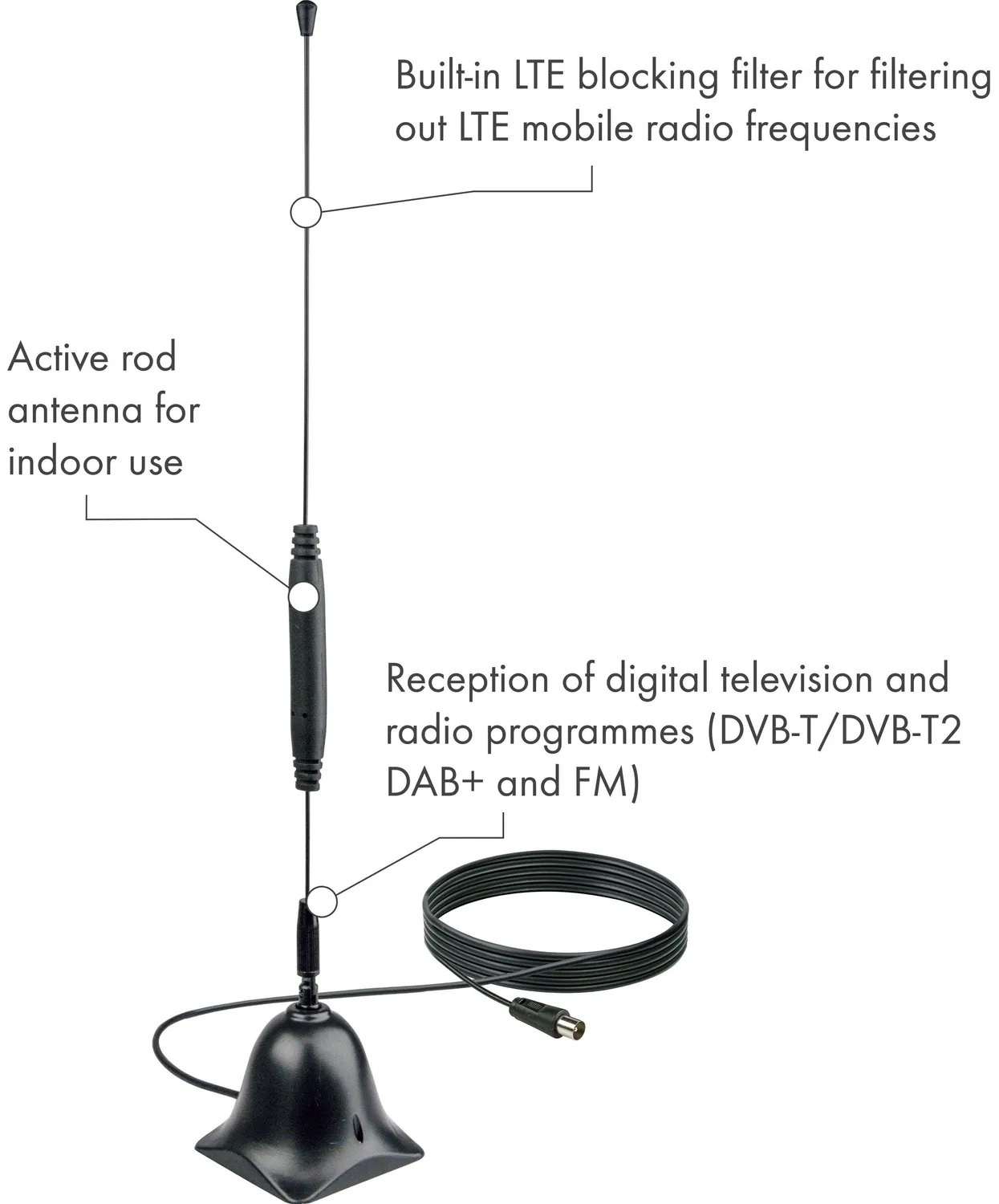 Schwaiger antenna interna attiva DVB-T2 HD 35 dB nera
