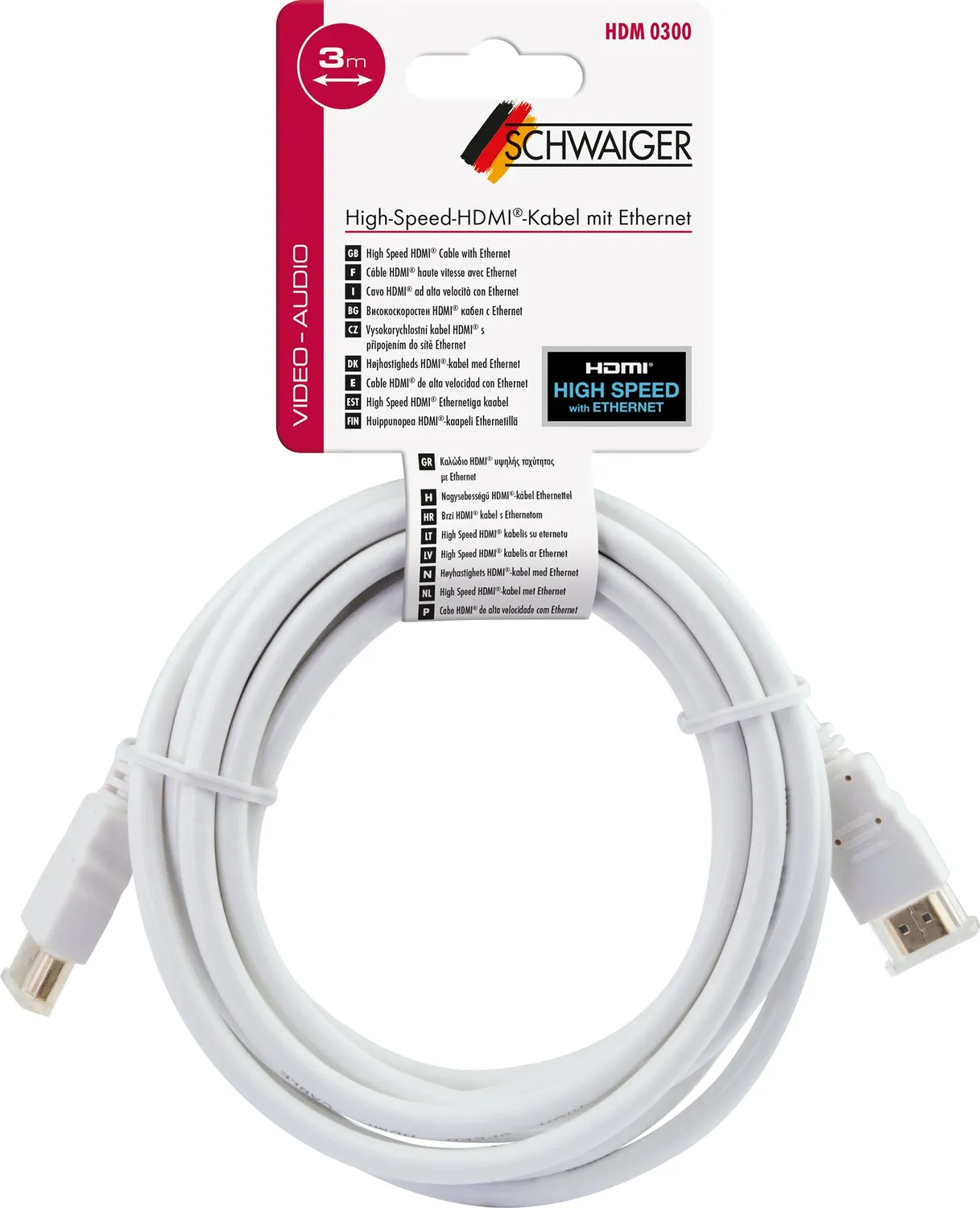 SCHWAIGER Cavo HDMI High Speed con Ethernet 1,5 m bianco 4K
