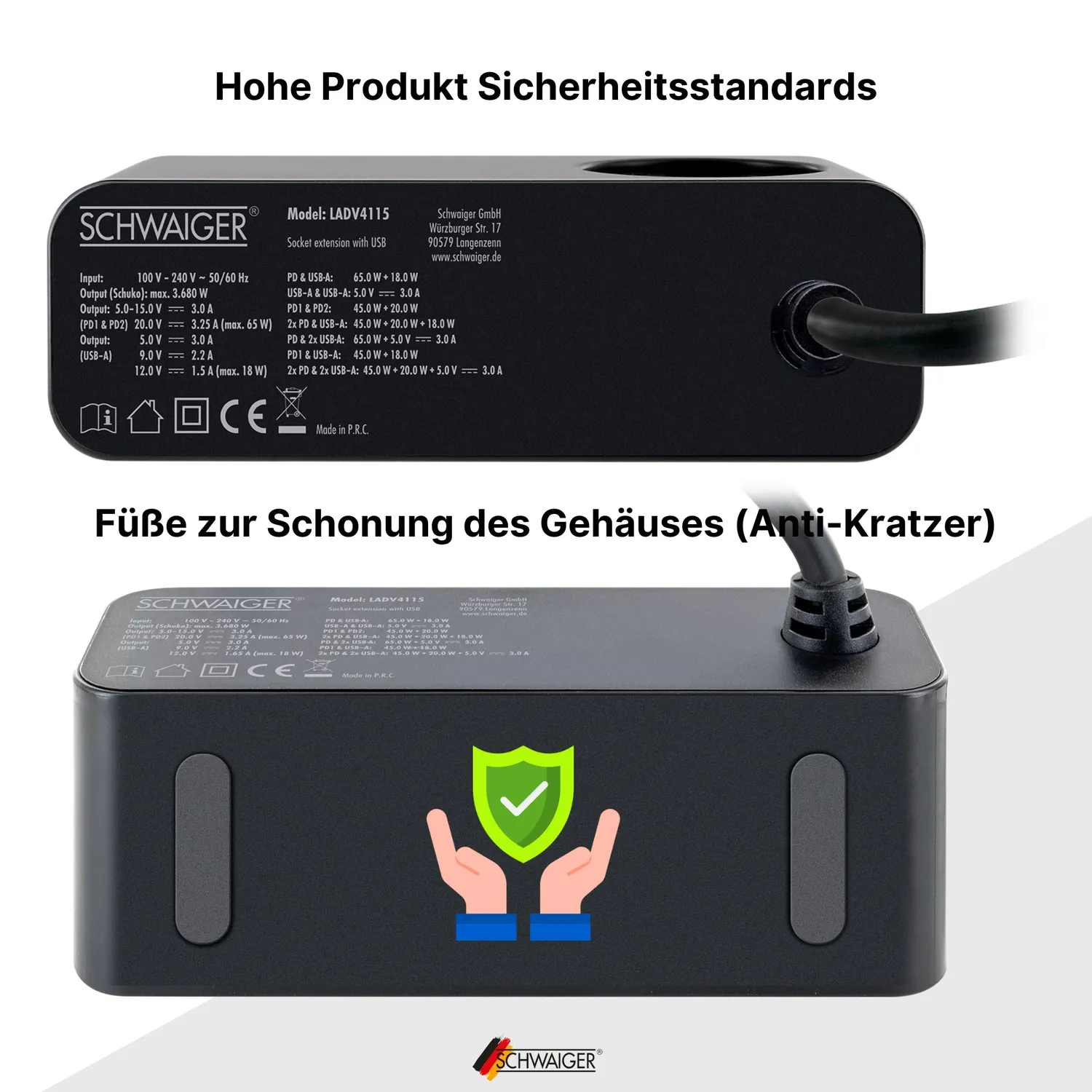 SCHWAIGER LADV4115 Multipresa 83W USB-C 1,5 m