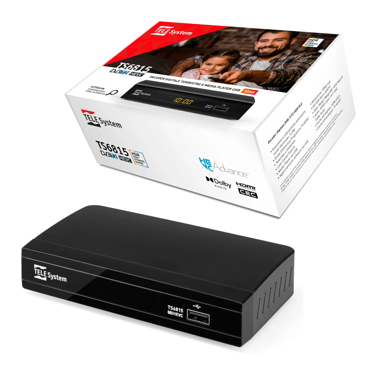 TELE System TS6815/02 decoder terrestre DVB-T2 HEVC