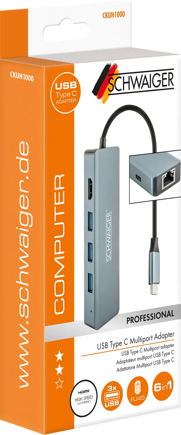 Schwaiger Adattatore Hub USB-C Multiporta HDMI 4K Grigio