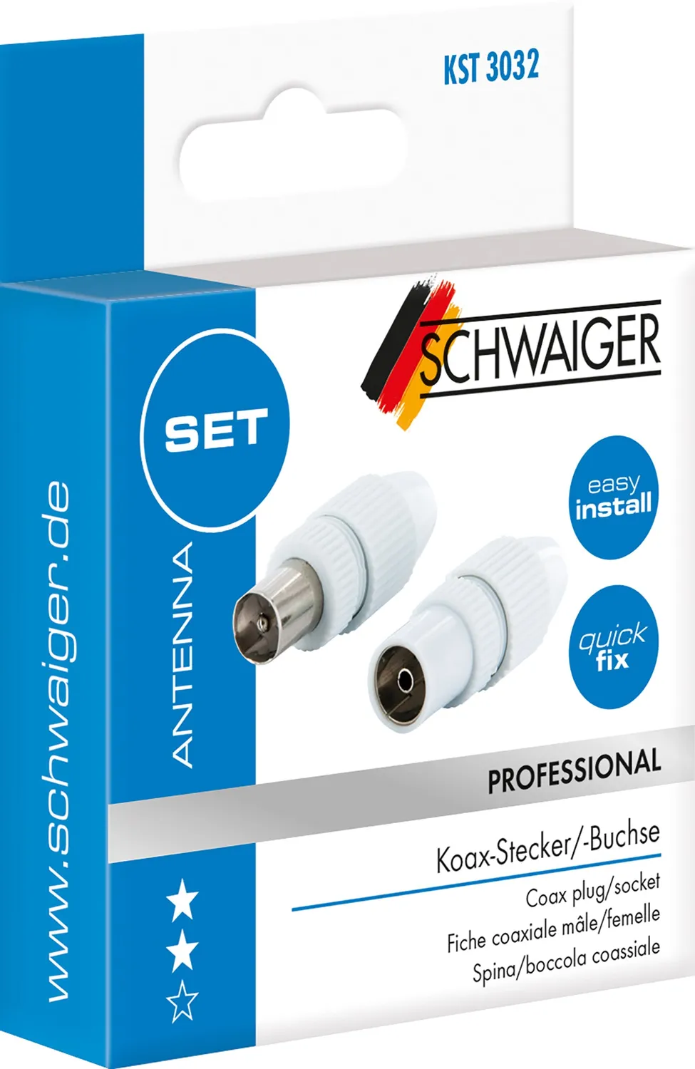 Schwaiger quickFIX set connettori IEC antenna TV spina+presa