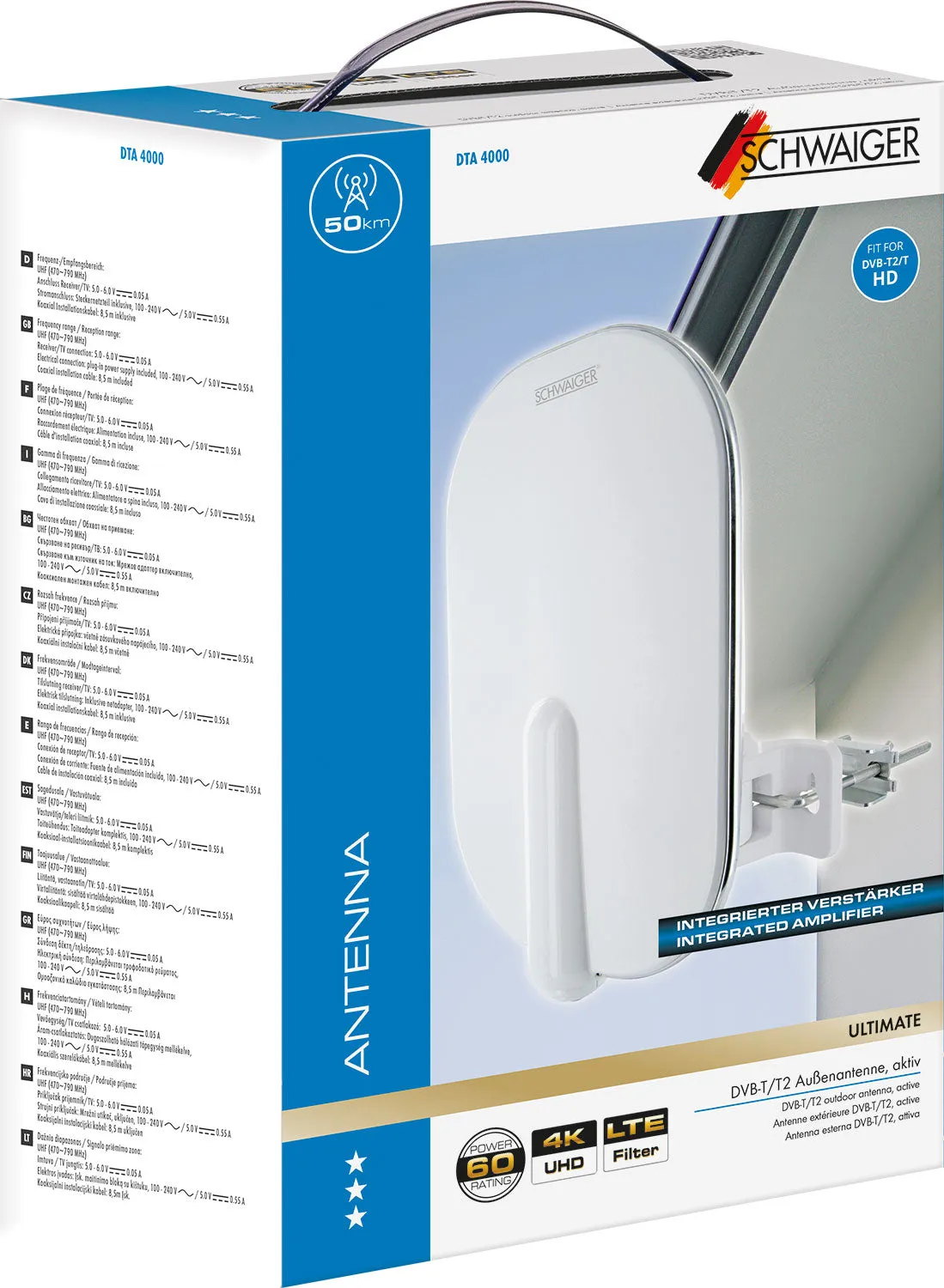 SCHWAIGER antenna esterna DVB-T2 attiva con filtro LTE