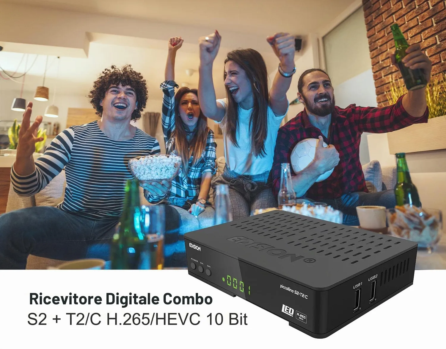 Edision PICCOLLINO S2+T2/C Decoder Combo Full HD HEVC