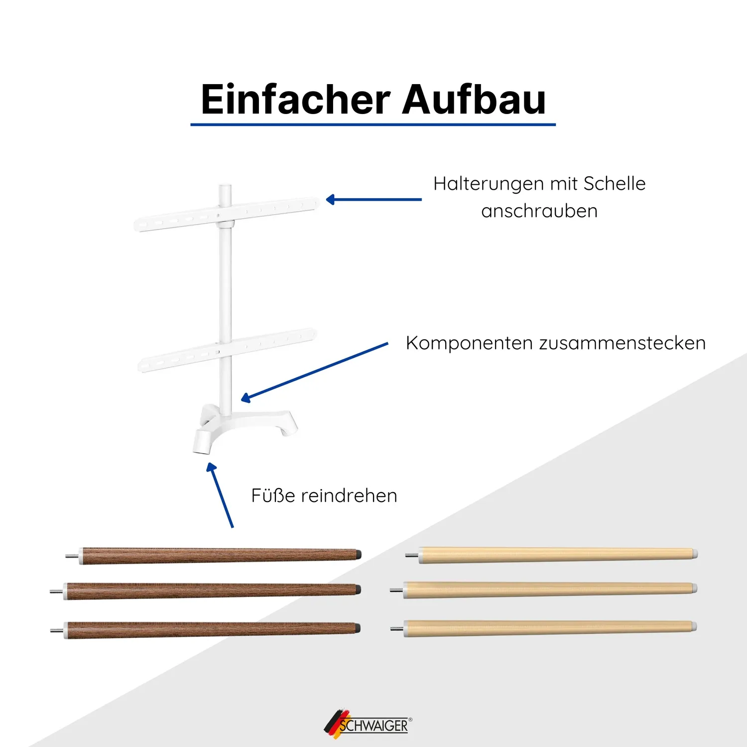 Schwaiger Set Cavalletto TV 45-65" Treppiede Legno Chiaro
