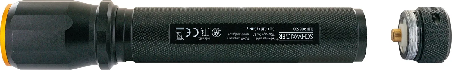 Schwaiger torcia LED zoom nera 350 lumen batterie C