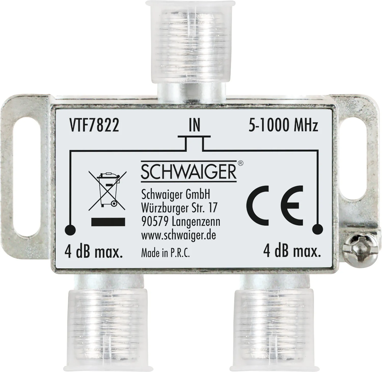 SCHWAIGER Partitore antenna TV 2 vie 4 dB