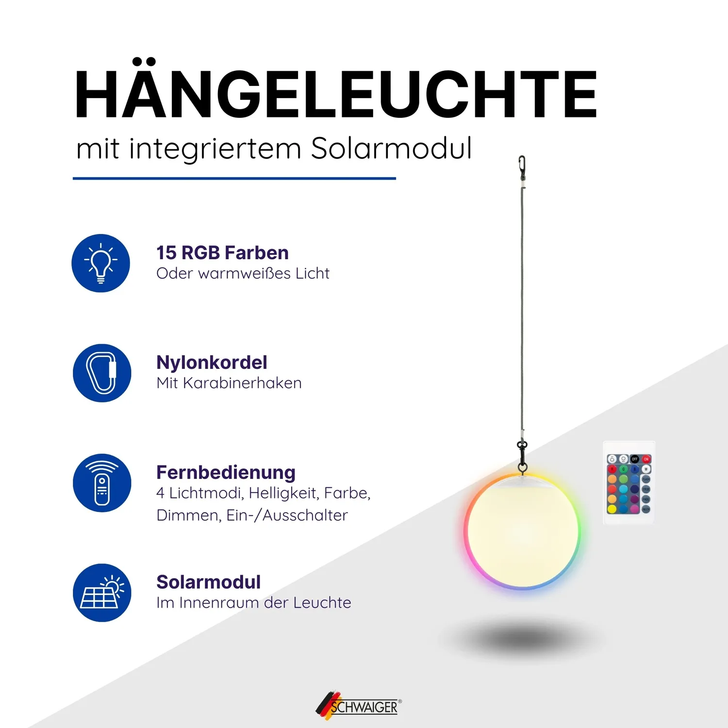 SCHWAIGER lampada solare RGB da appendere con telecomando