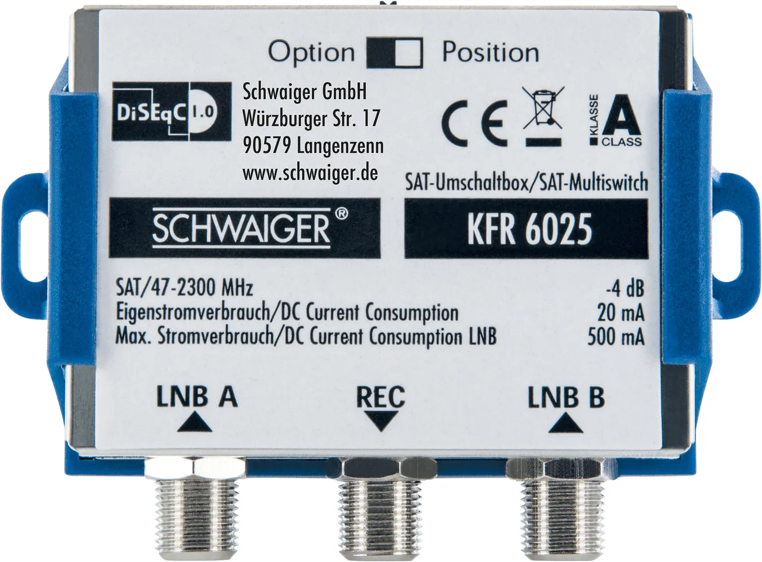 Schwaiger Commutatore DiSEqC 1.0 2 in 1 per LNB