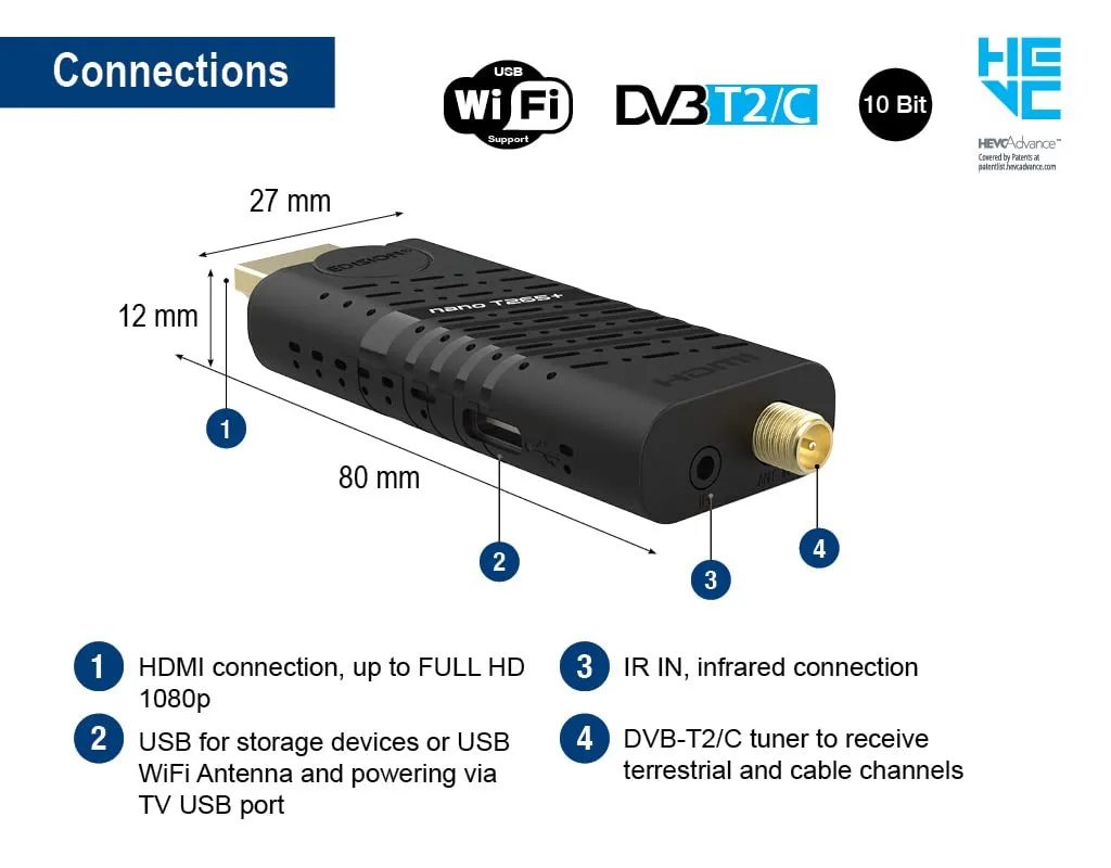 Edision NANO T265+ decoder terrestre DVB-T2 Full HD