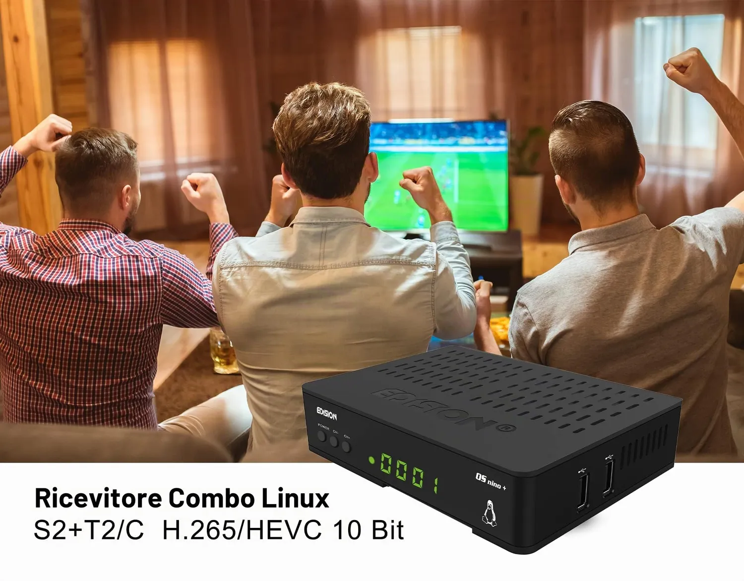 Edision OS Nino+ ricevitore combo DVB-S2/T2/C nero