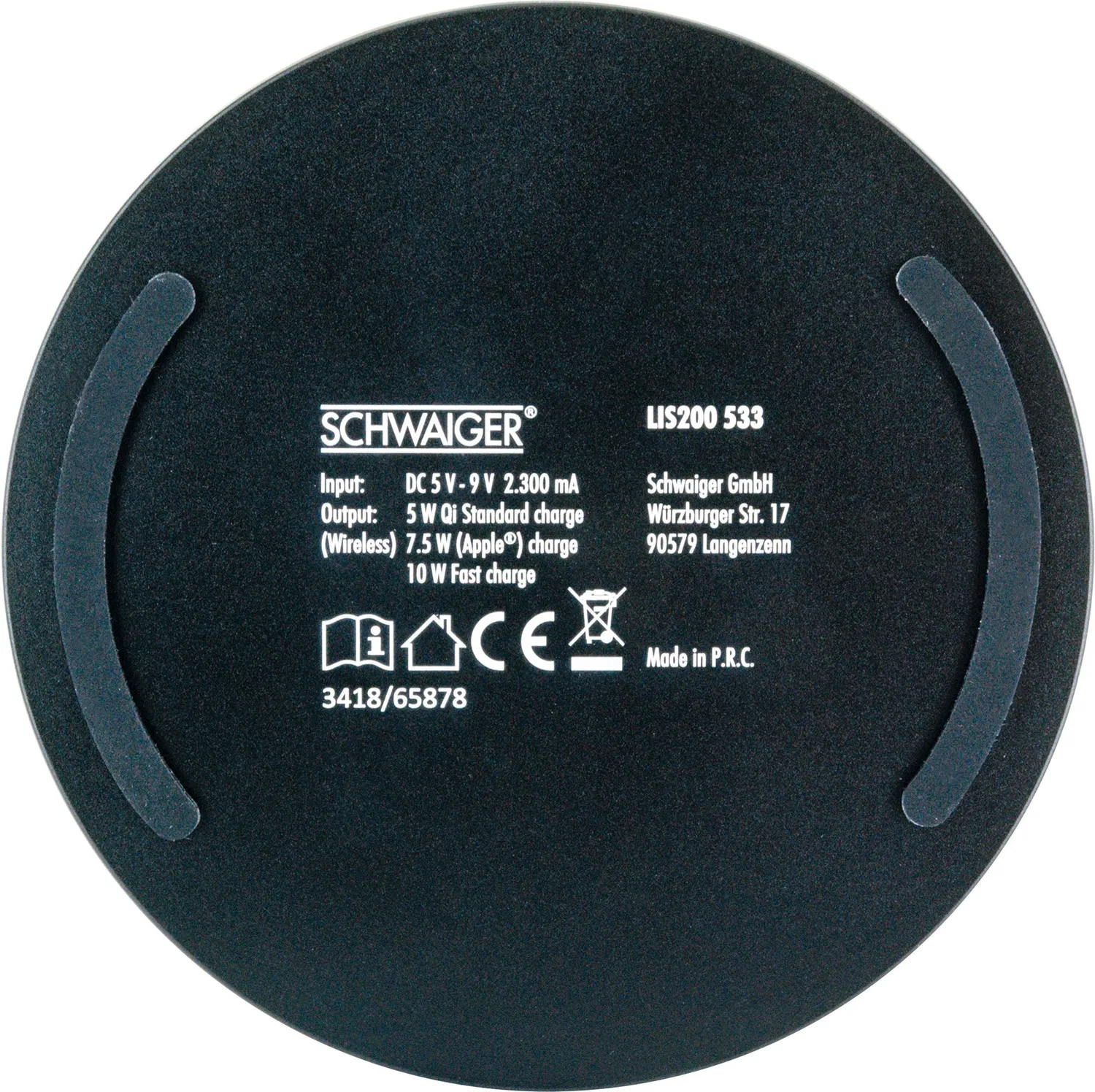 SCHWAIGER Piastra Ricarica Wireless Qi 10W nera