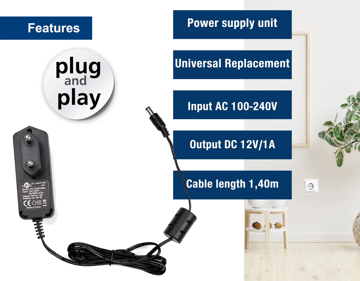 Edision Alimentatore 12V 1A 2pin EU per Proton Picco