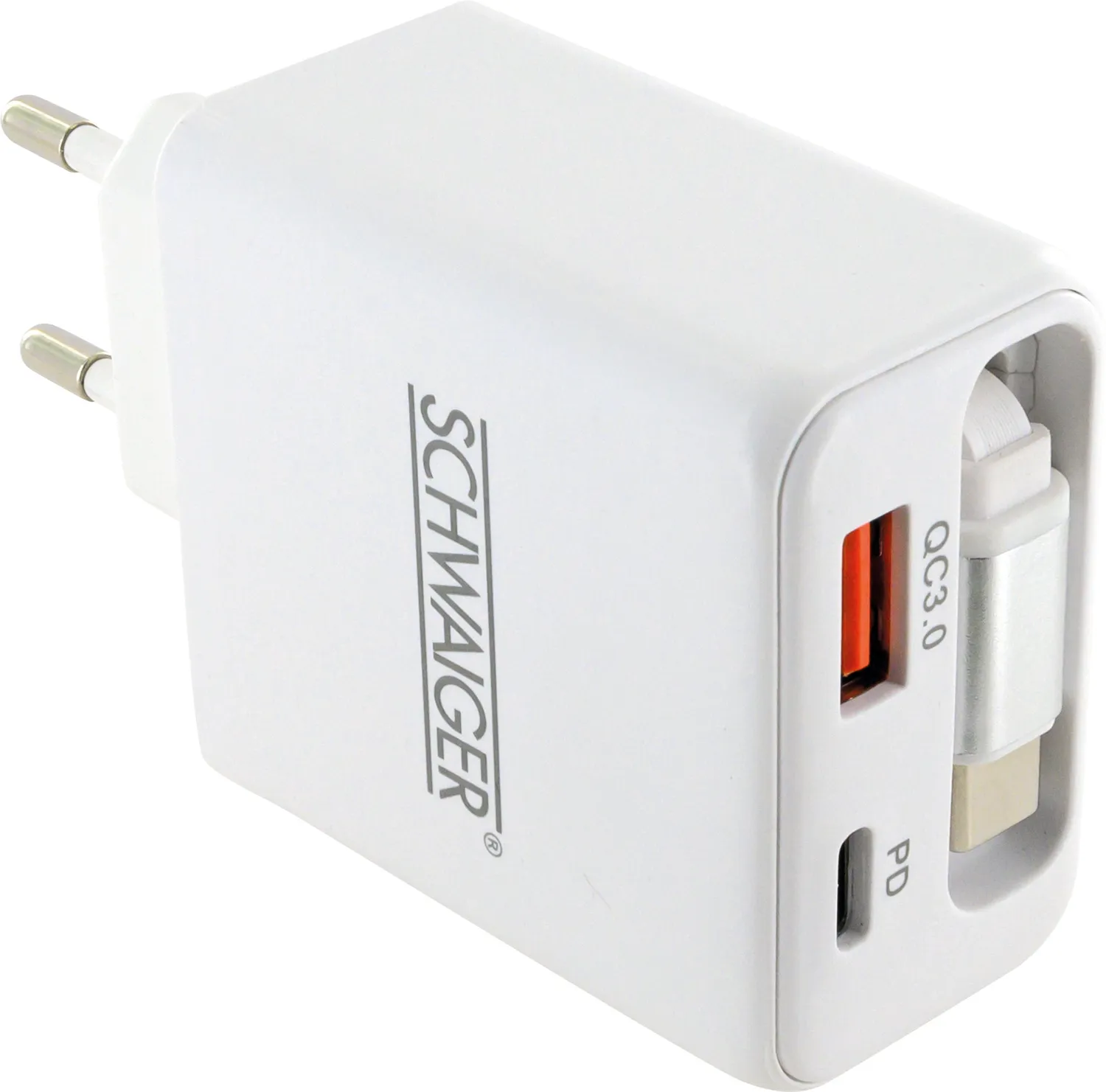 SCHWAIGER Caricatore 30W USB-A+C cavo estraibile 35W