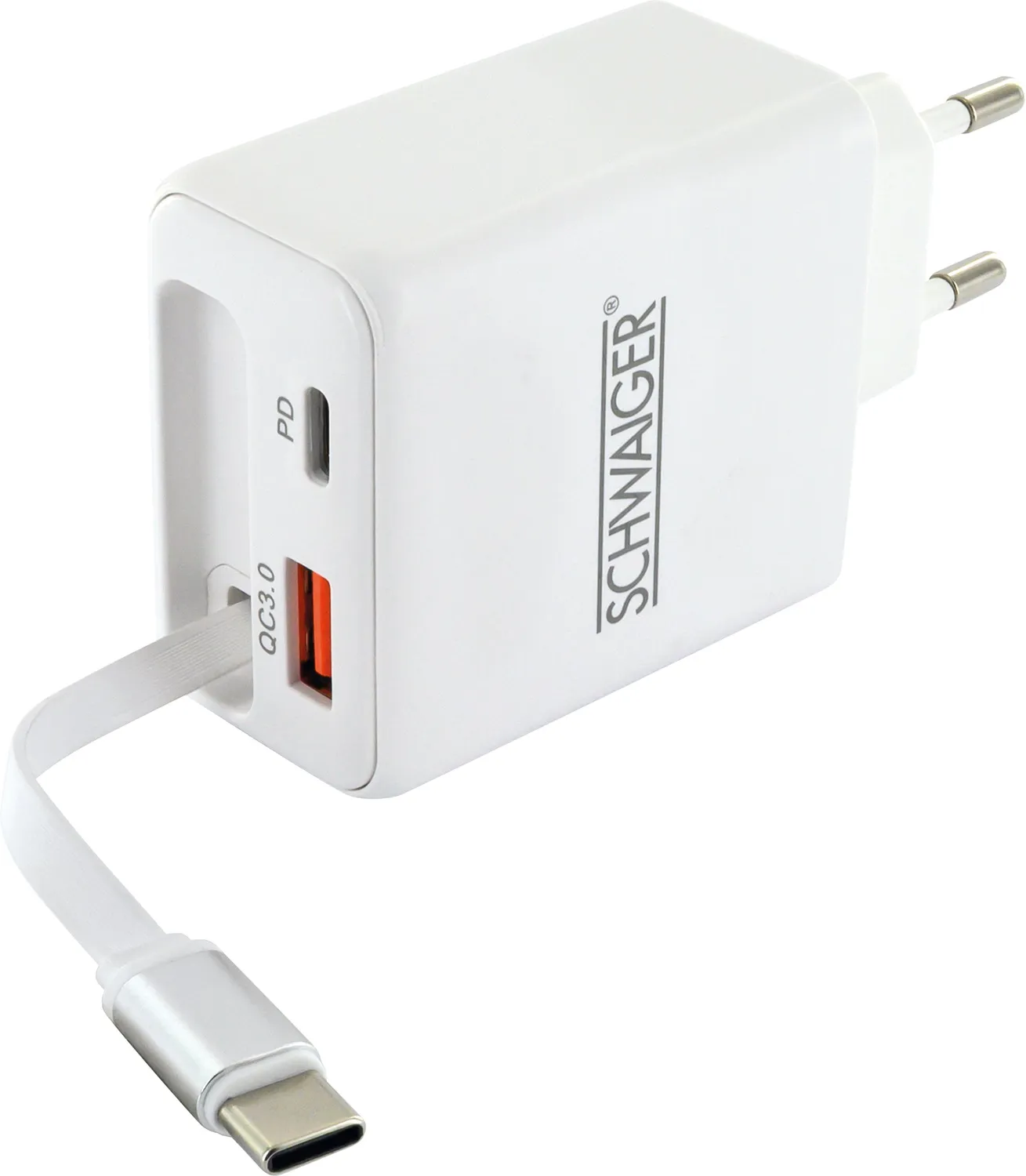 SCHWAIGER Caricatore 30W USB-A+C cavo estraibile 35W