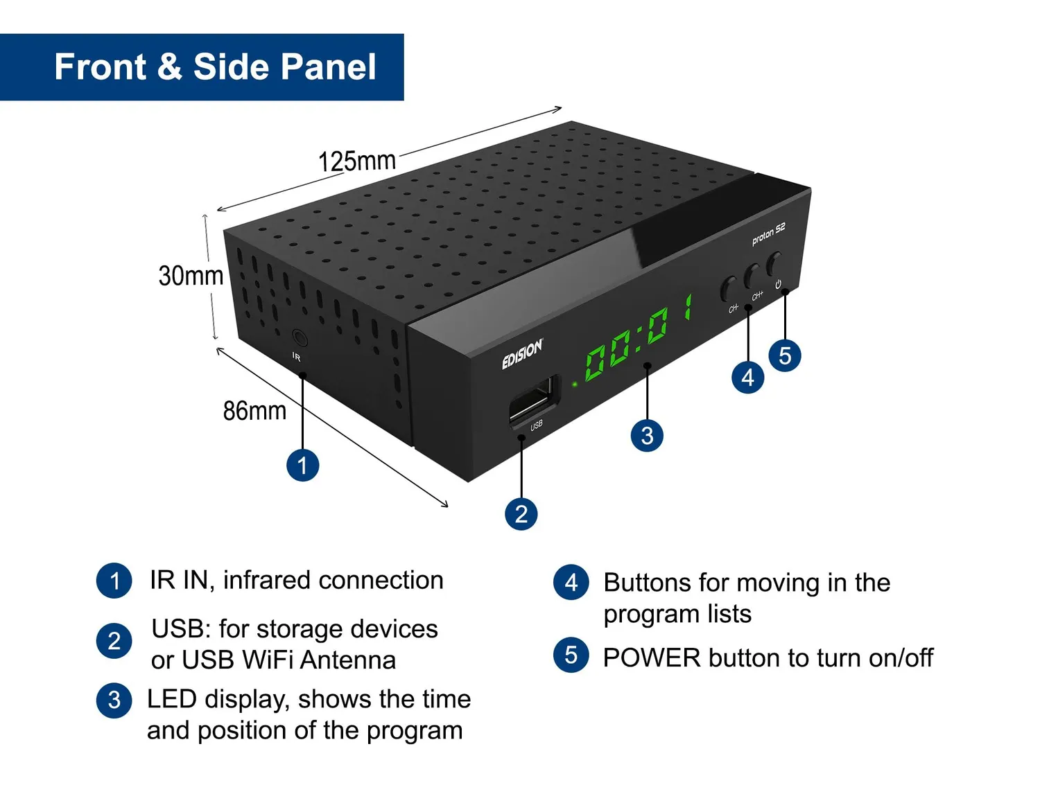 Edision Proton S2 Decoder Sat DVB-S2 Full HD FTA Nero