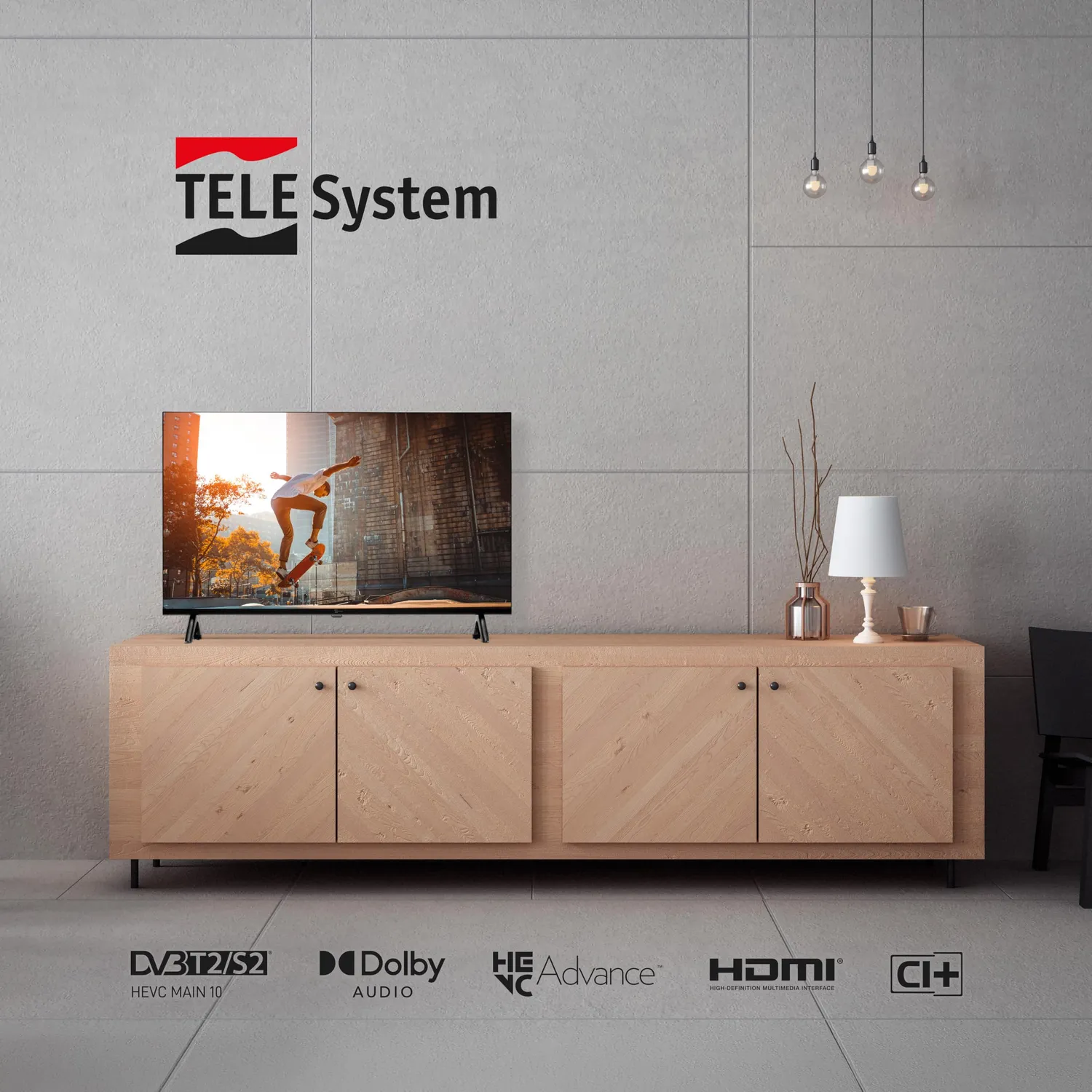 Tele System TV 32" HD DVB-T2 S2 tivusat Hotel Mode frameless