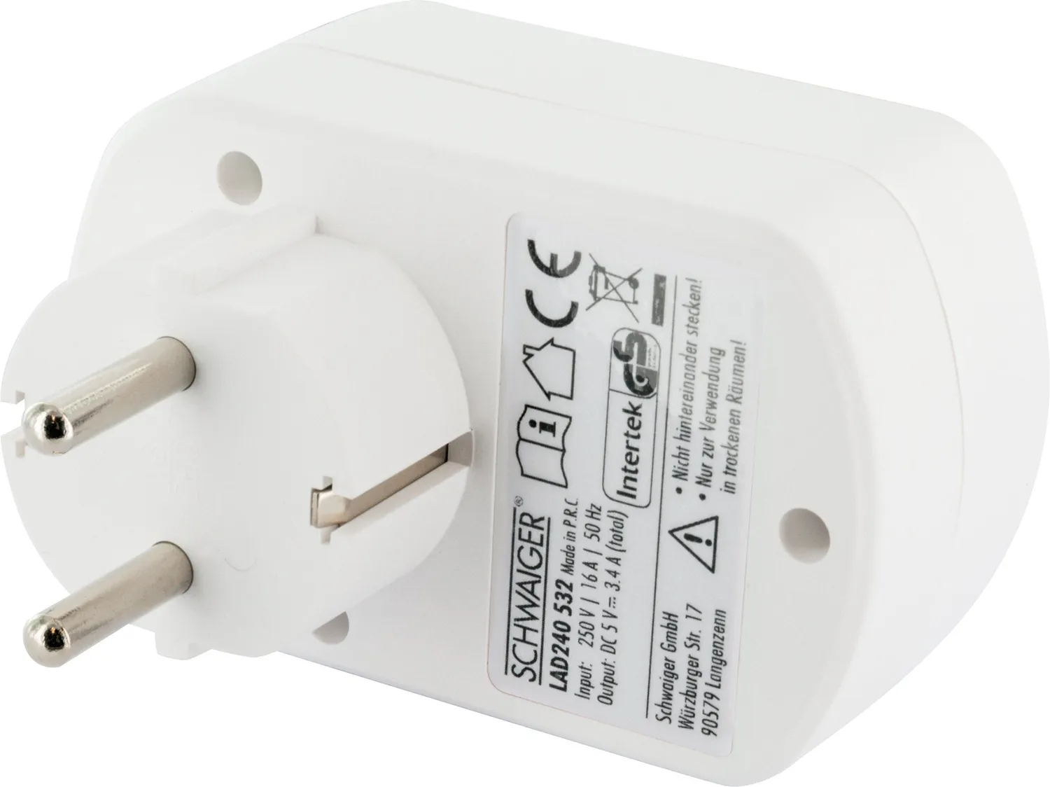Schwaiger Caricatore 230V USB 2x USB-A presa passante