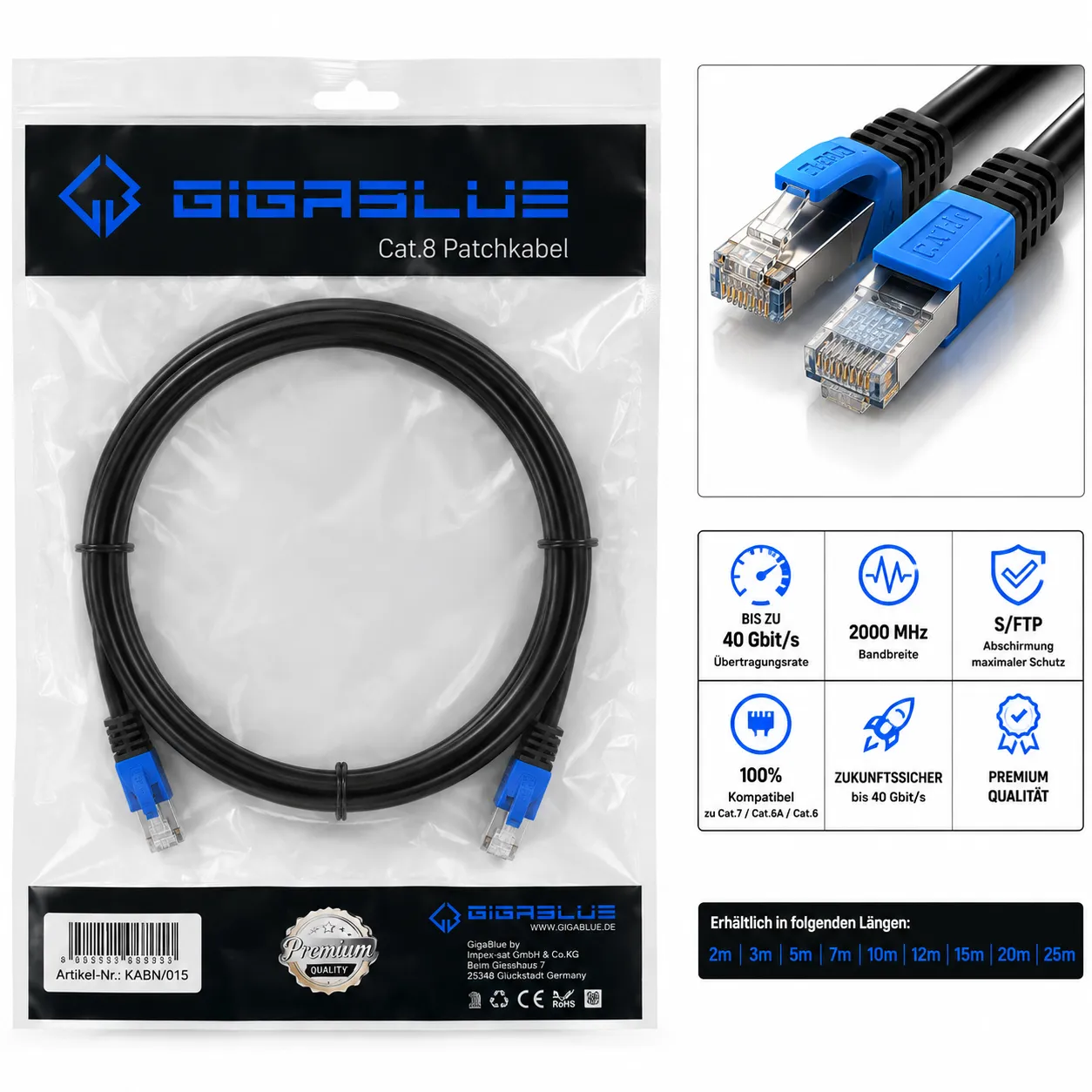 GigaBlue cavo rete Cat.8 10m rame pieno S/FTP