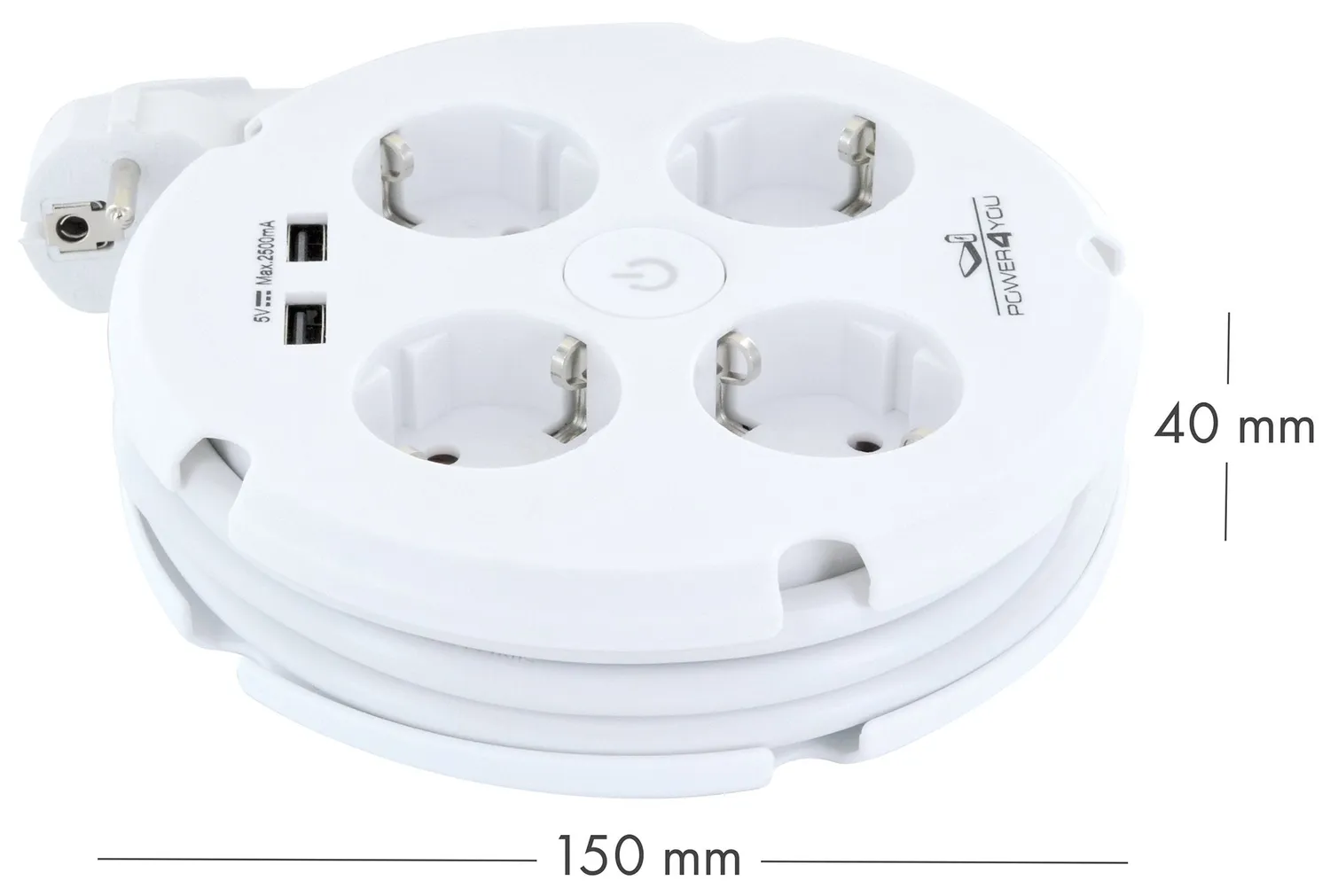 SCHWAIGER multipresa rotonda 4 posti + 2 USB bianca