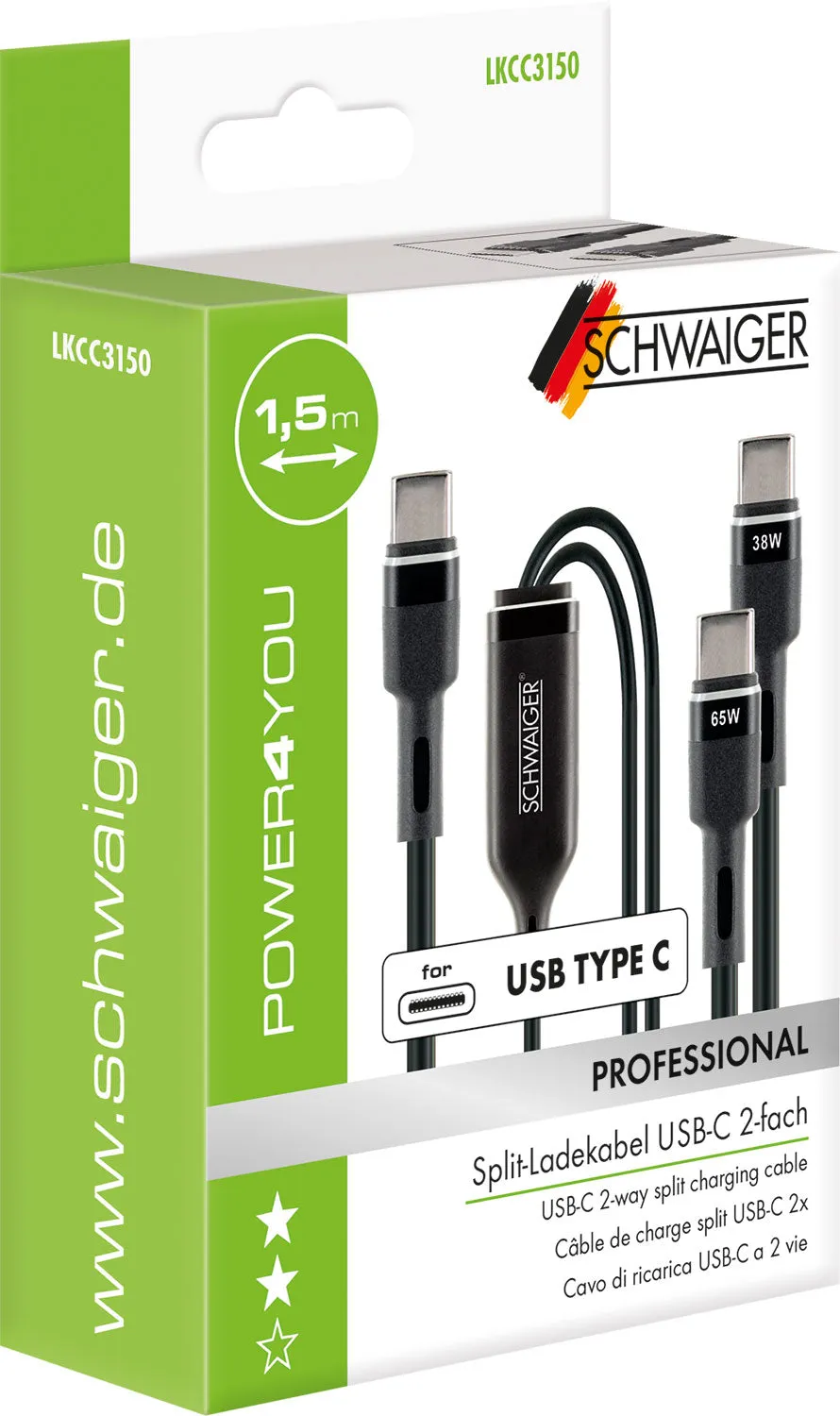 Schwaiger Cavo Sdoppiatore USB-C a USB-C 1,5m 100W