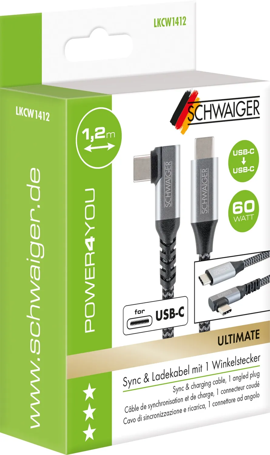 Schwaiger cavo USB-C 1,2 m spina angolata ricarica
