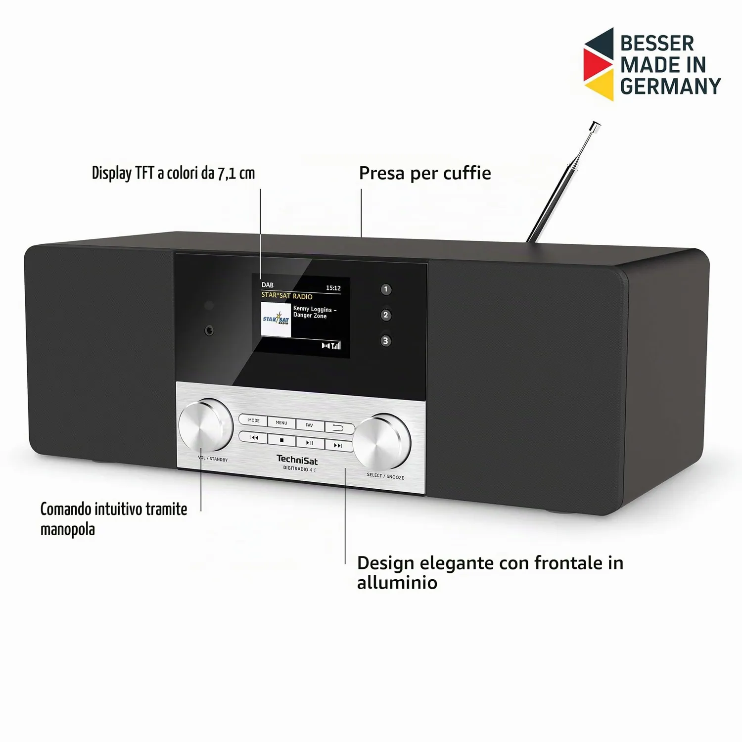 TechniSat DigitRadio 4 C Radio DAB+ Stereo Nera ELAC 20W