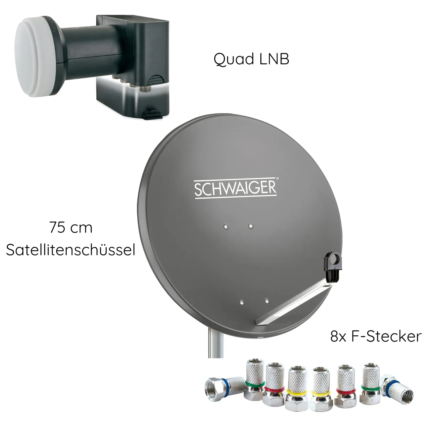 SCHWAIGER Parabola acciaio 75 cm kit Quad 4 utenti antracite