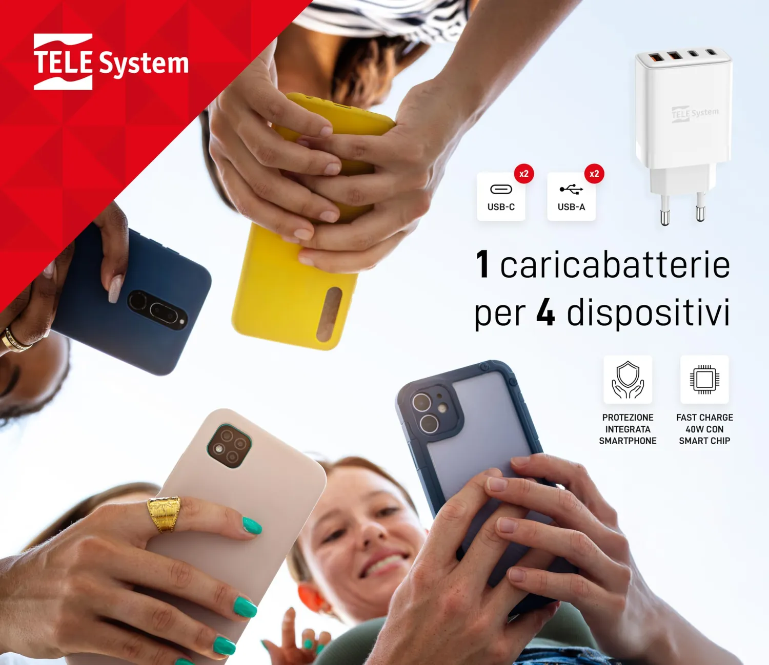 TELE System TS833 EU caricabatterie USB 40W 4 porte 26015002