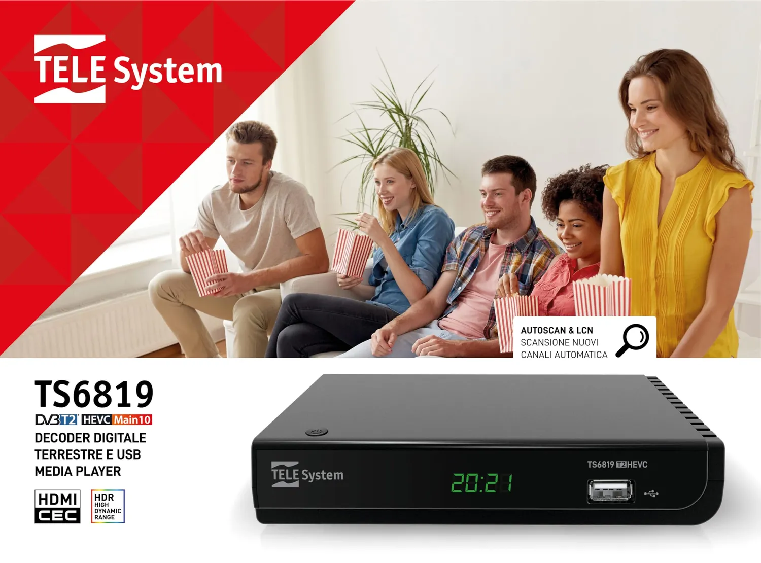Tele System TS6819 decoder terrestre DVB-T2 HD