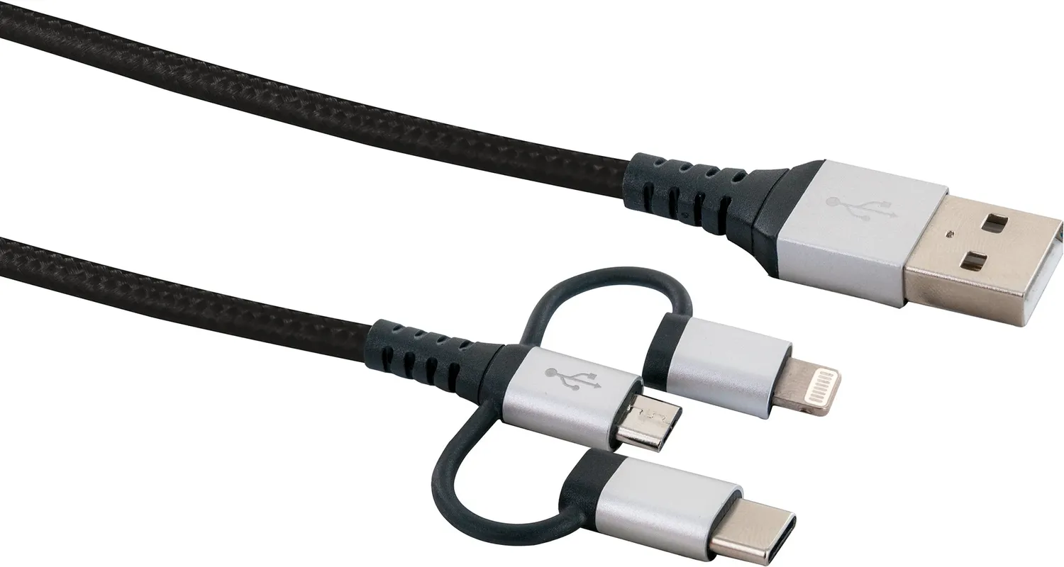 Schwaiger Cavo 3in1 Lightning Micro USB-C 1,5 m Nero