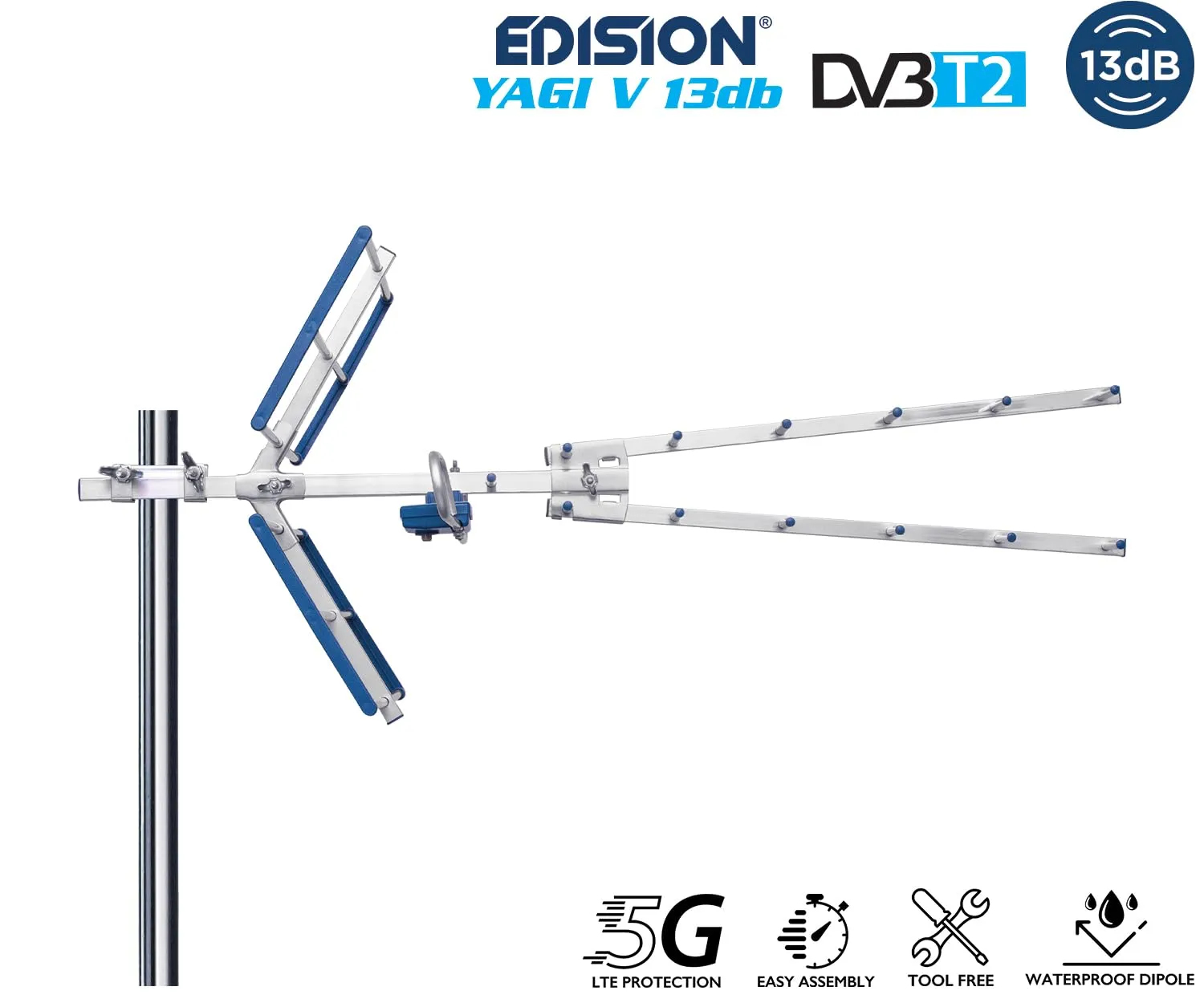 Edision Yagi V 13dB antenna terrestre UHF 87cm con filtro 5G