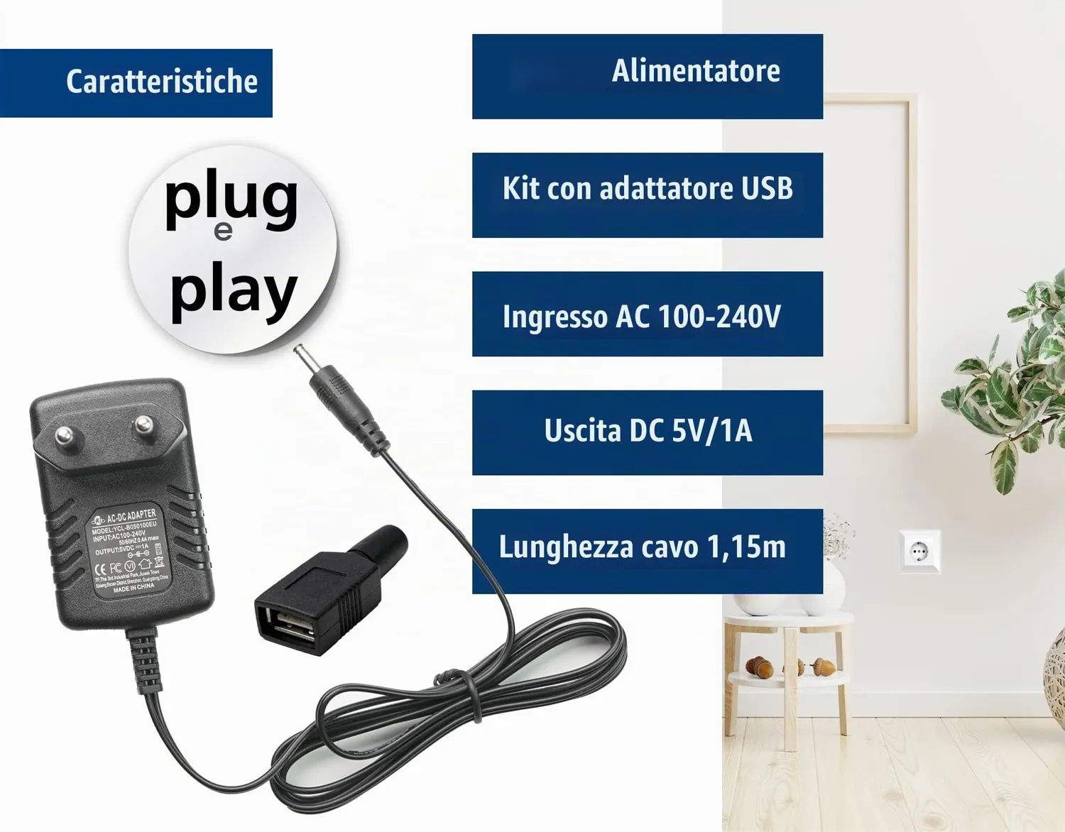Edision Alimentatore 5V 1A kit USB per Nano T265+ originale