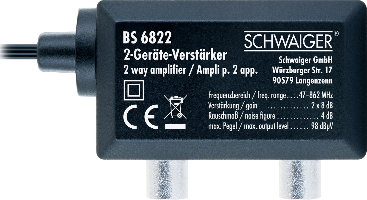 Schwaiger amplificatore antenna 2 TV 8 dB