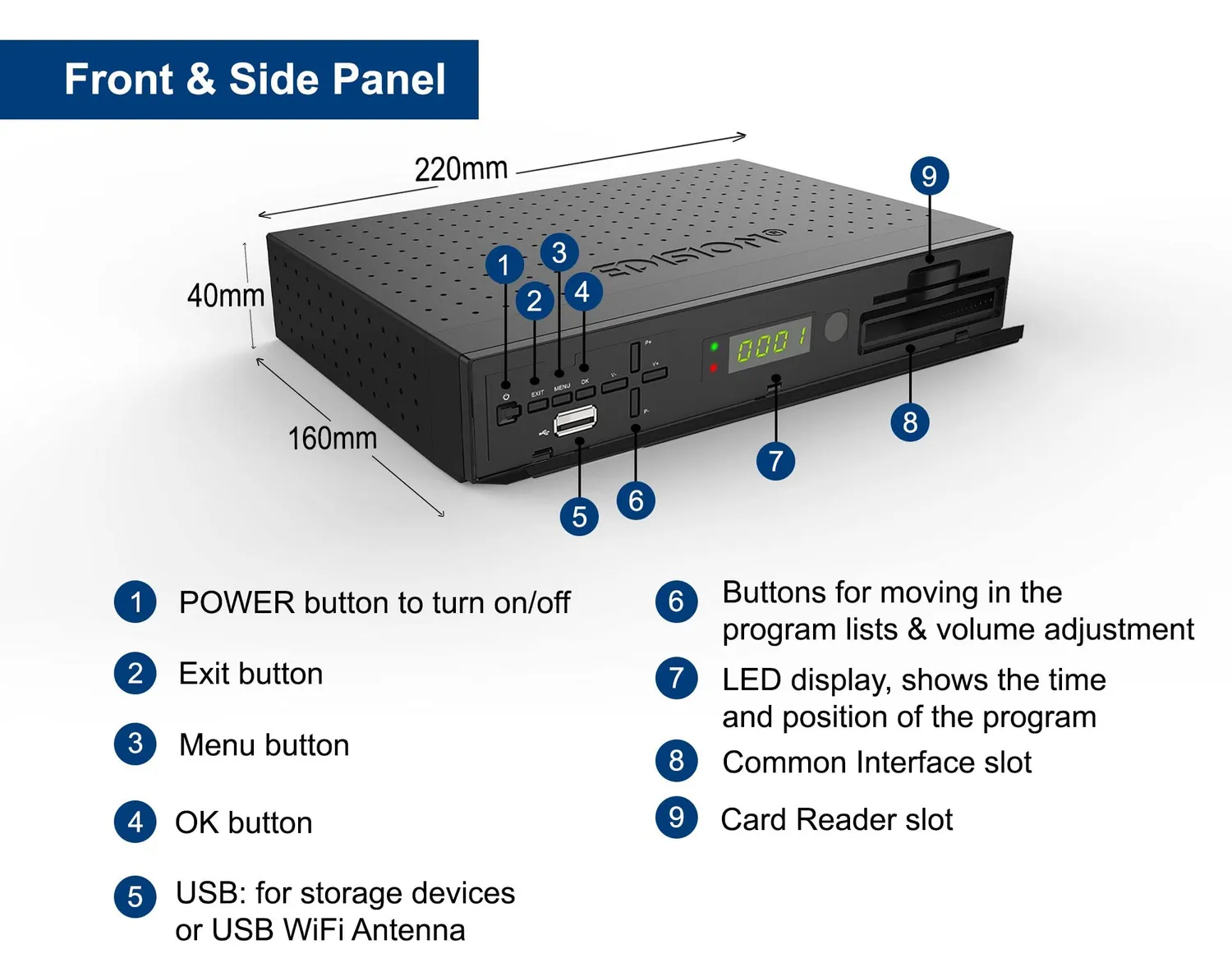 Edision Piccollo S2+T2/C decoder combo HD H.265