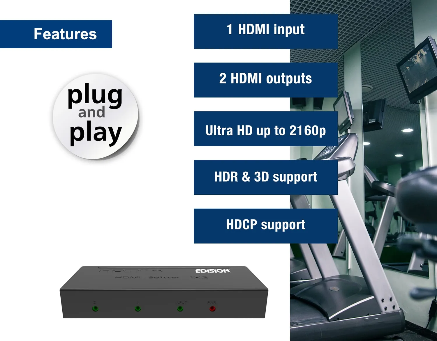 Edision Splitter HDMI 1x2 4K Ultra HD 2160p HDR