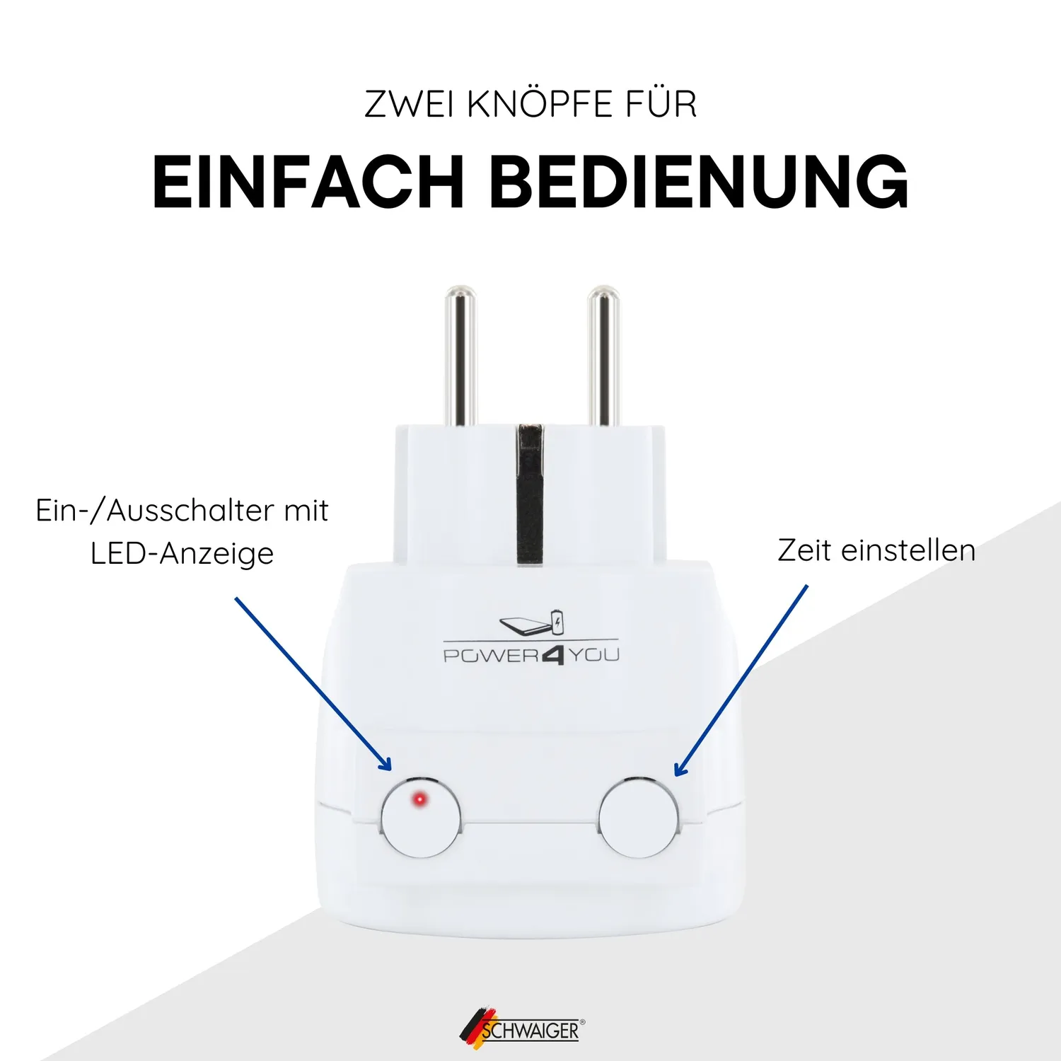 SCHWAIGER Presa intermedia con timer 230V bianca 3500W