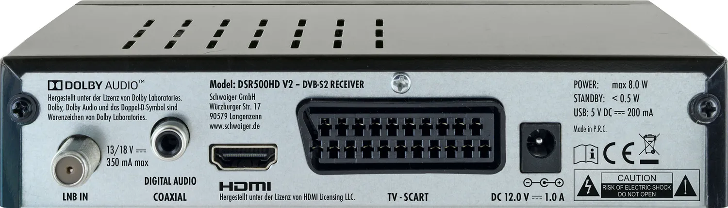 Schwaiger Ricevitore SAT Full HD FTA DVB-S2 HDMI Nero