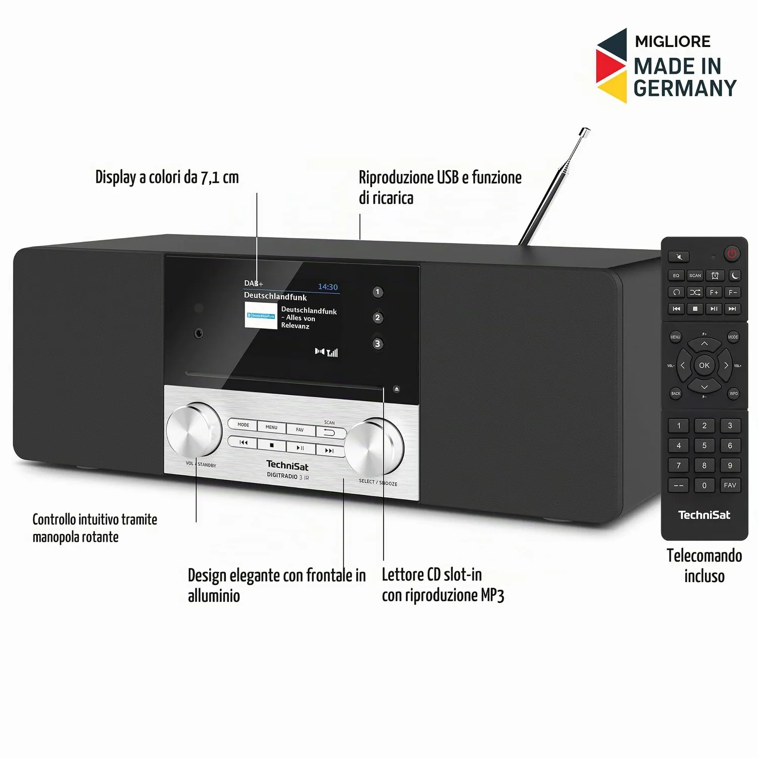 TechniSat DigitRadio 3 IR Radio DAB CD Nero Argento