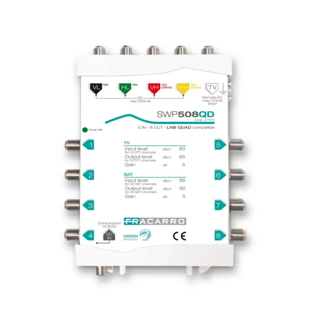Fracarro SWP508QD multiswitch 5 ingressi 8 uscite attivo