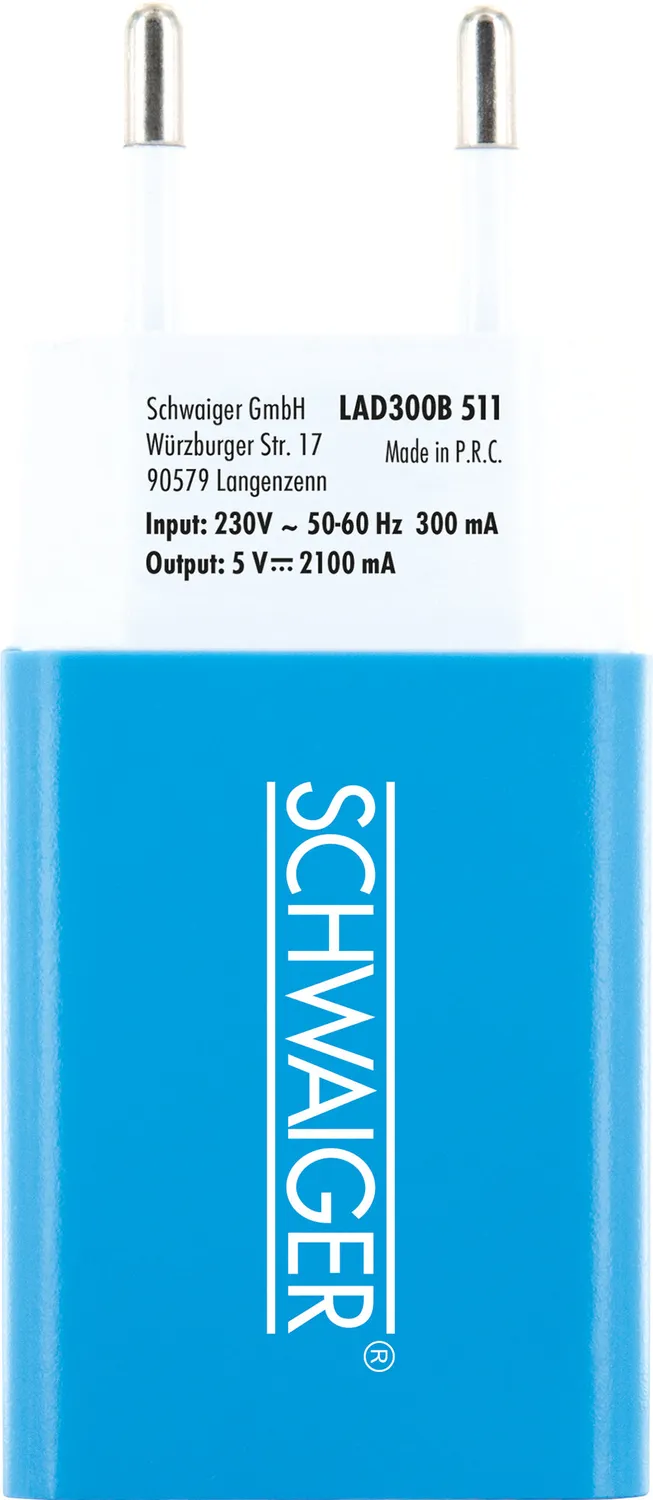 SCHWAIGER Caricabatterie USB 230V 2,1A bianco blu rosa