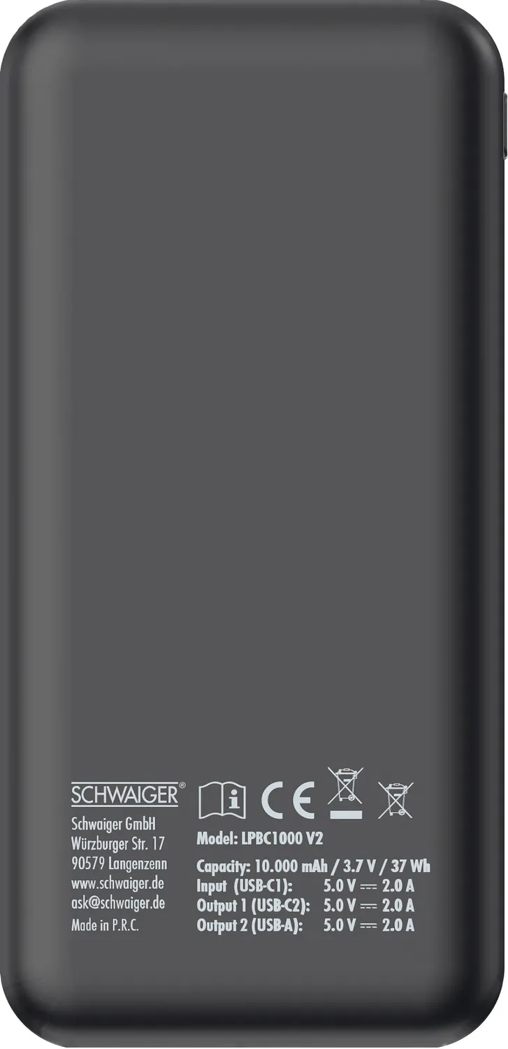 Schwaiger Flat power bank 10000 mAh con display nero